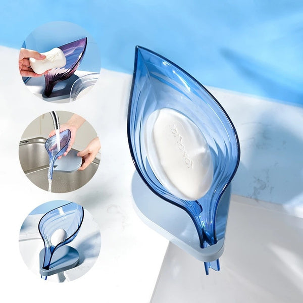 Leaf-shaped soap box with self-draining design. Leaf-shaped soap box with self-draining design.
